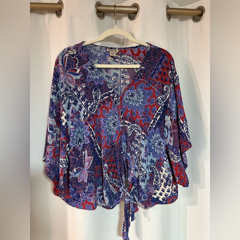 Lola. P Red and Blue Paisley Blouse boho flowy sleeves Large women’s